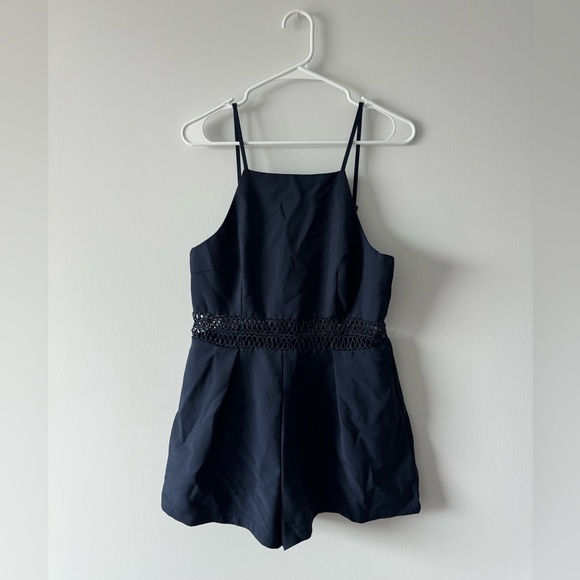 Navy Blue Romper Dress with Adjustable Straps - Picture 1 of 6